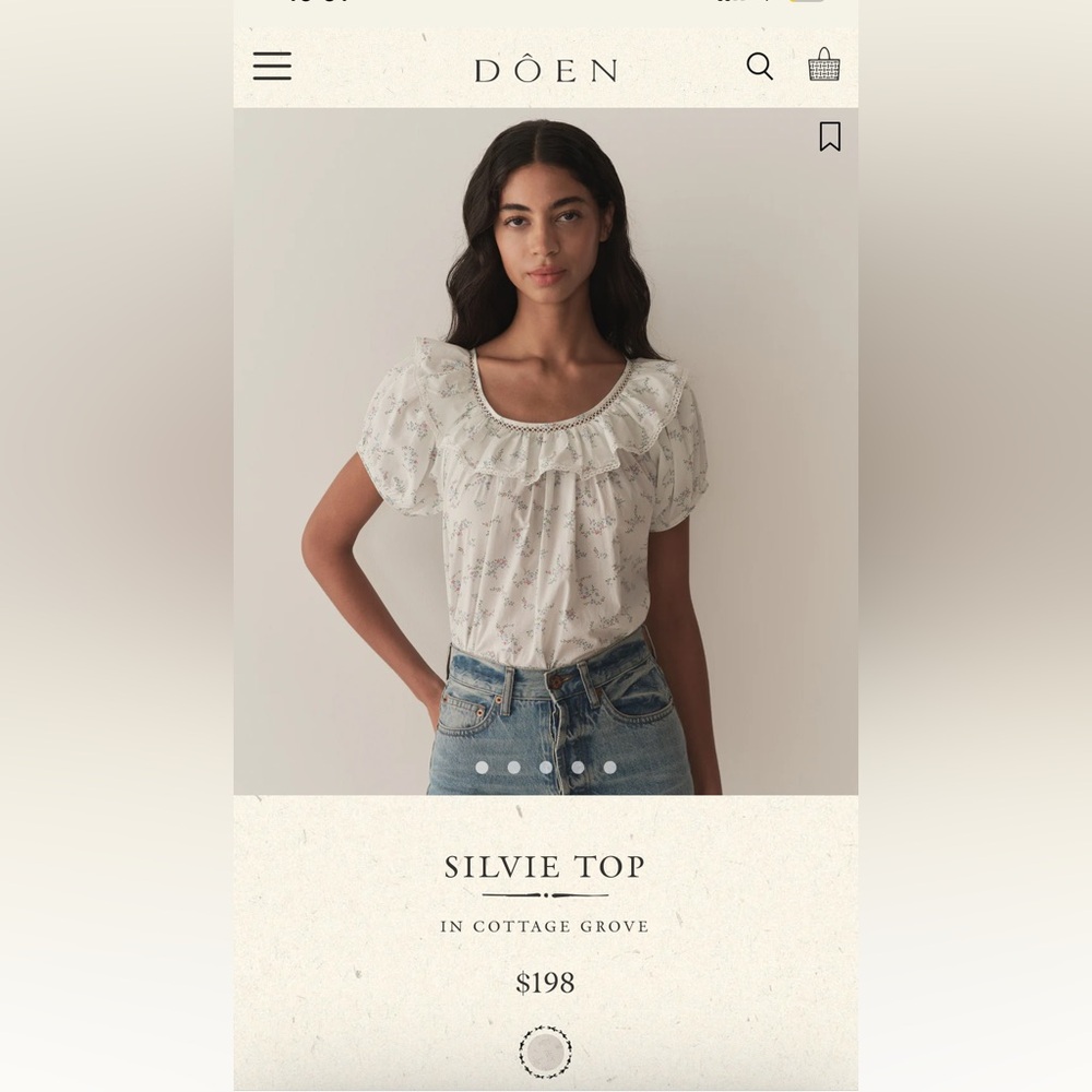 BNWT Doen Silvie Top in Cottage Grove - White Floral Blouse size S